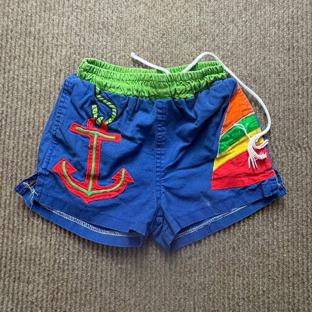 Vintage Boys Swim Trunks Nautical Theme Color Block Size 3